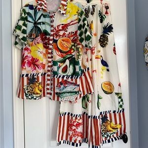 Tropical Print Shirt and Pants Set